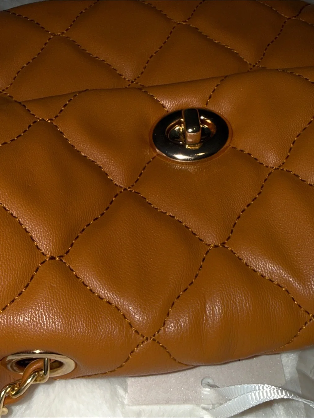 Alyssa Quilted Crossbody Bag in Cognac